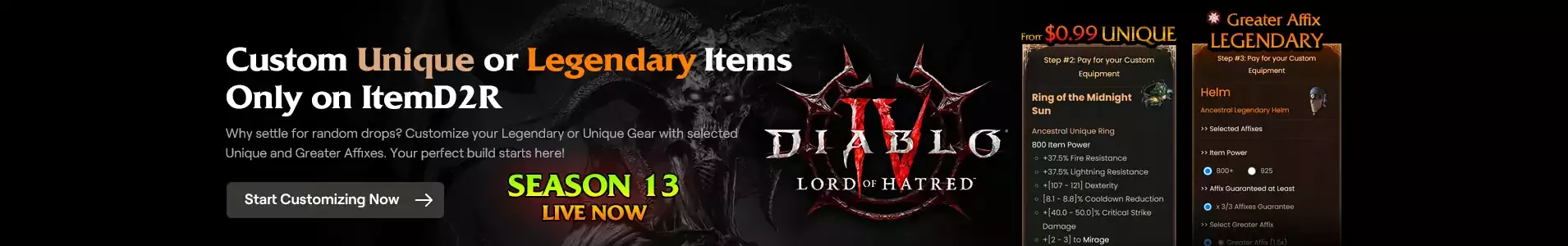 Custom Unique or Legendary Diablo 4 Items