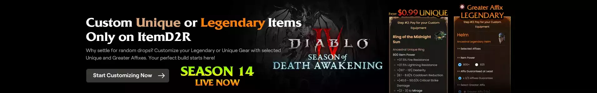 Custom Unique or Legendary Diablo 4 Items